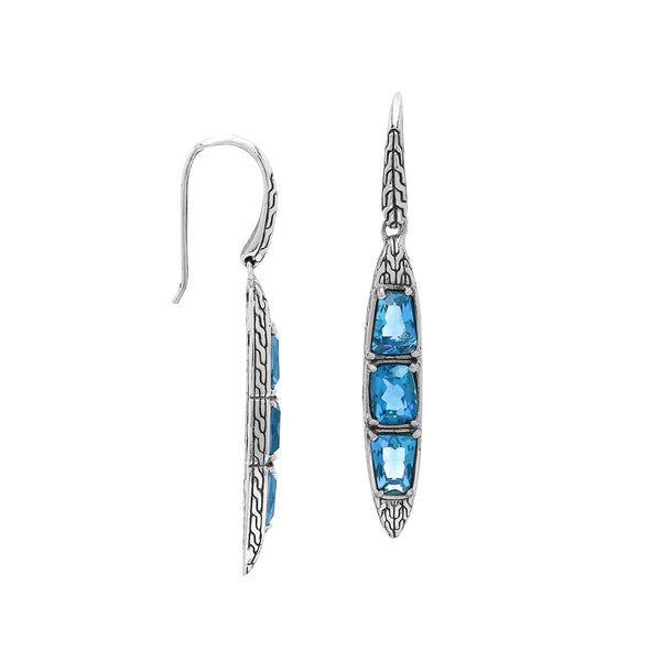 AE-6325-BT Sterling Silver Earring With Blue Topaz Q. Jewelry Bali Designs Inc 