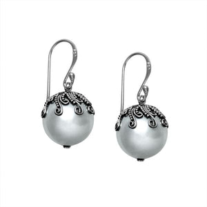 Wholesale Sterling Silver Dome Drop Earrings With Mabe Pearl Accents
