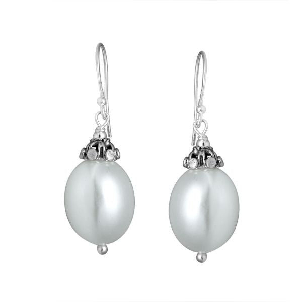 Wholesale Sterling Silver Oval Drop Earrings With Mabe Pearl Accents