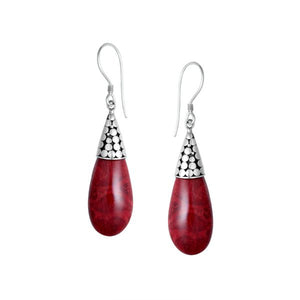 Wholesale Sterling Silver Teardrop Earrings With Red Coral And Cone Cap