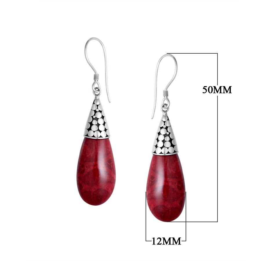 Wholesale Sterling Silver Teardrop Earrings With Red Coral And Cone Cap