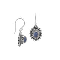 Wholesale sterling silver Bali granulated earrings featuring oval rainbow moonstone cabochons with polished–oxidized detailing, crafted to elevate artisan-inspired wholesale jewelry assortments with traditional handcrafted beauty.
