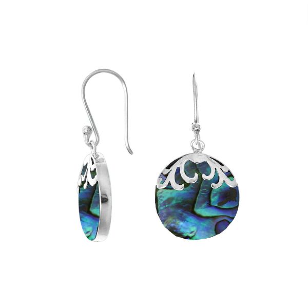 AE-7033-AB Sterling Silver Designer Earring With Round Abalone Shell Jewelry Bali Designs Inc 