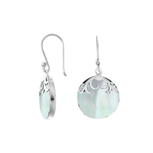 AE-7033-MOP Sterling Silver Designer Earring With Round Mother Of Pearl Jewelry Bali Designs Inc 