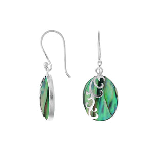 Wholesale sterling silver oval abalone shell earrings featuring a polished wave-motif overlay, designed to offer consistent quality and elegant catalog-ready presentation for bulk buyers.