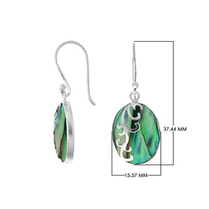 Wholesale sterling silver oval abalone shell earrings featuring a polished wave-motif overlay, designed to offer consistent quality and elegant catalog-ready presentation for bulk buyers.