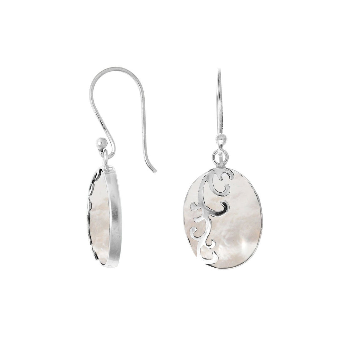 AE-7034-MOP Sterling Silver Oval Shape Earring with Mother of Pearl Jewelry Bali Designs Inc 