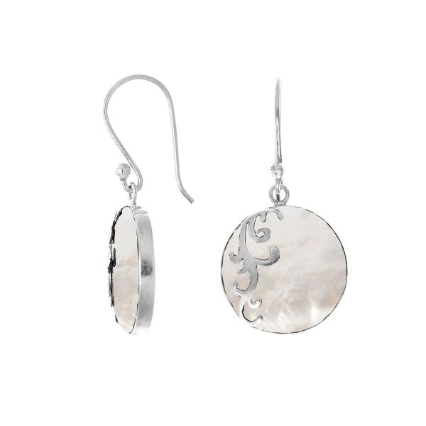 AE-7035-MOP Sterling Silver Designer Earring With Round Mother of Pearl Jewelry Bali Designs Inc 