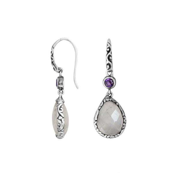 AE-8011-CO2 Sterling Silver Earring With Rainbow Moonstone, Amethyst Jewelry Bali Designs Inc 