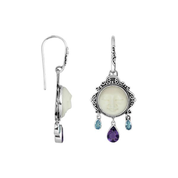 AE-8012-CO1 Sterling Silver Earring With Blue Topaz, Bone Face & Amethyst Jewelry Bali Designs Inc 