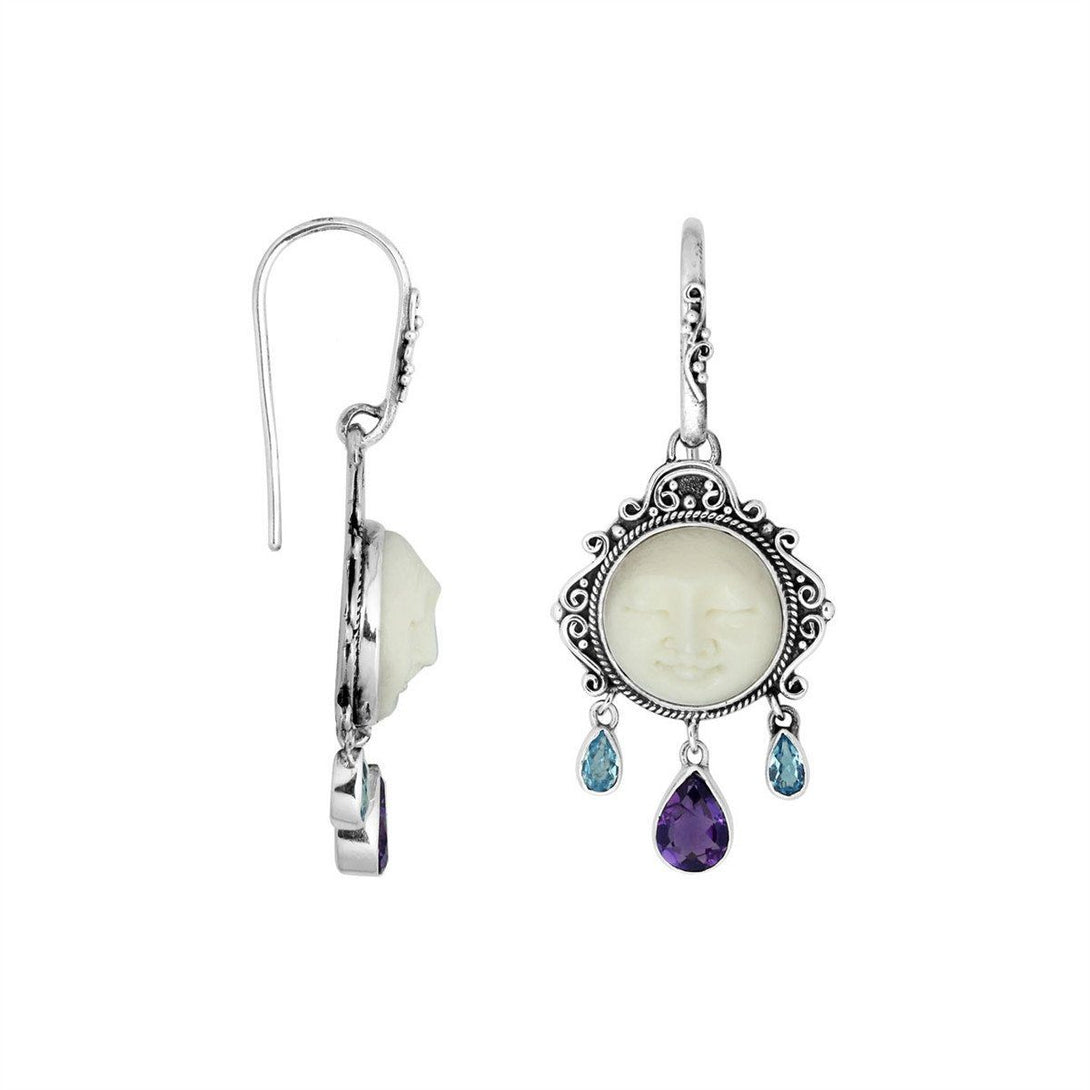 AE-8012-CO1 Sterling Silver Earring With Blue Topaz, Bone Face & Amethyst Jewelry Bali Designs Inc 