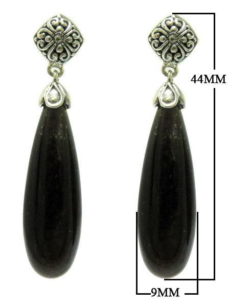 AE-8015-BO Sterling Silver Tearsdrop Shape Earring with Black Obsidian Jewelry Bali Designs Inc 