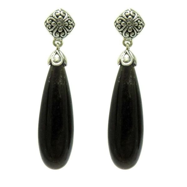 AE-8015-BO Sterling Silver Tearsdrop Shape Earring with Black Obsidian Jewelry Bali Designs Inc 