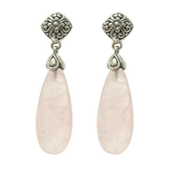 AE-8015-RQ Sterling Silver Tearsdrop Shape Earring with Rose Quartz Jewelry Bali Designs Inc 