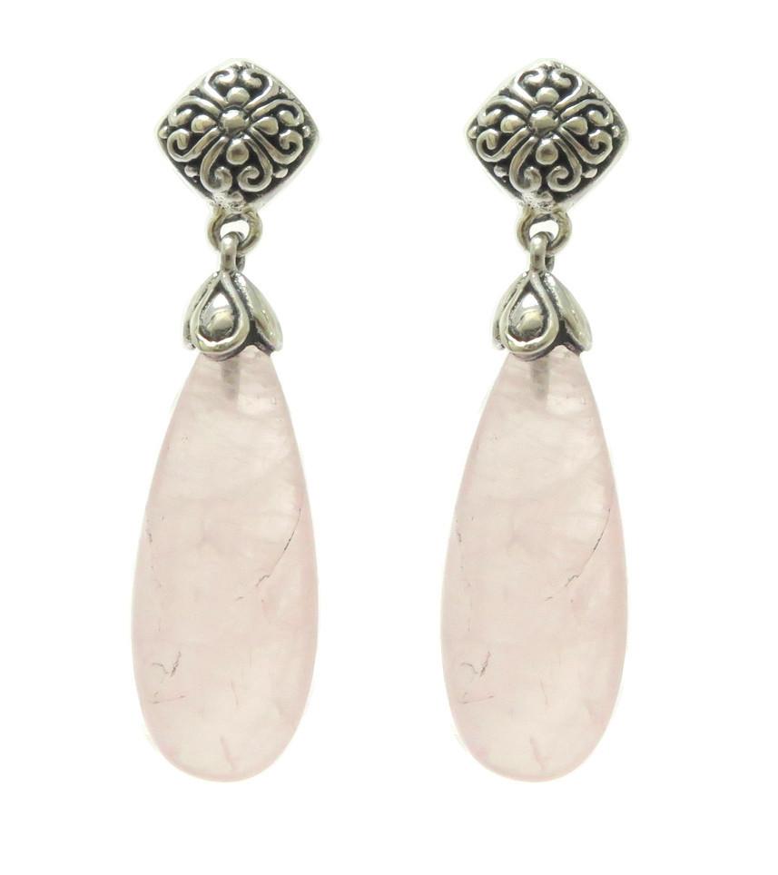 AE-8015-RQ Sterling Silver Tearsdrop Shape Earring with Rose Quartz Jewelry Bali Designs Inc 