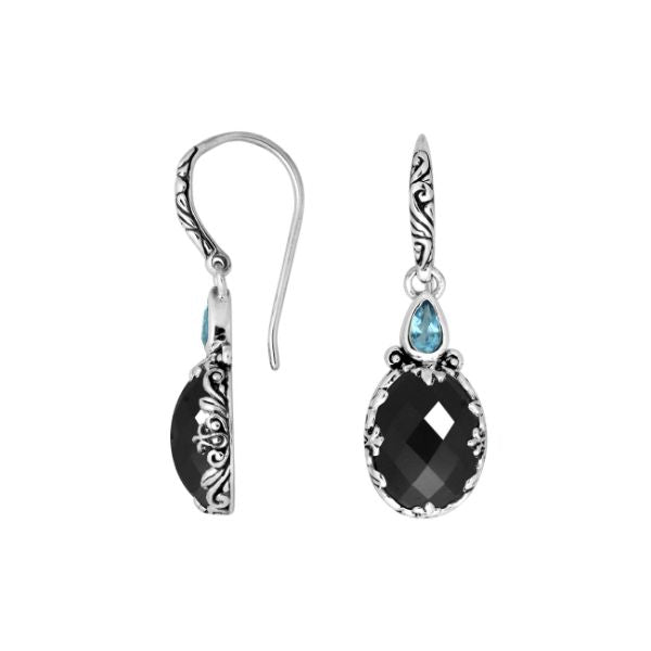 AE-8027-OX Sterling Silver Earring With Black Onyx & Blue Topaz Q. Jewelry Bali Designs Inc 