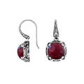 Wholesale sterling silver Ruby Quartz round cushion earwire earrings featuring ornate handcrafted silver framing, antique-polished finish, secure earwire hooks, and detailed artisanal craftsmanship designed for premium wholesale jewelry collections.