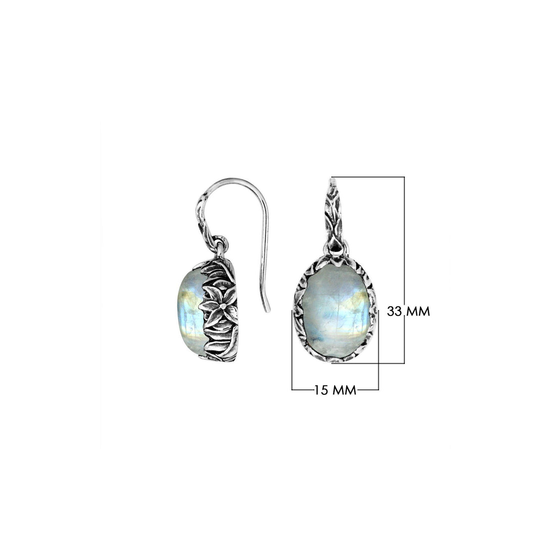 AE-8030-RM Sterling Silver Oval Shape Earring With Rainbow Moonstone Jewelry Bali Designs Inc 