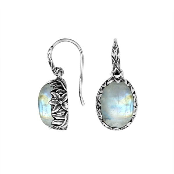 AE-8030-RM Sterling Silver Oval Shape Earring With Rainbow Moonstone Jewelry Bali Designs Inc 