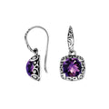 Sterling silver cushion drop earrings with Amethyst Quartz and oxidized ornate detailing for wholesale collections.