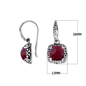 Sterling silver cushion earrings with Ruby and ornate oxidized scrollwork for wholesale collections.