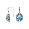 Sterling silver oval drop earrings with Blue Topaz Quartz and ornate oxidized silver detailing for wholesale collections.