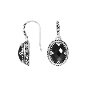 Sterling silver oval drop earrings with Black Onyx and bold oxidized silver detailing for wholesale collections.