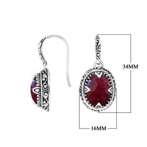 Sterling silver oval drop earrings with Ruby and decorative oxidized silver detailing for wholesale collections.