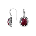 Sterling silver oval drop earrings with Ruby and decorative oxidized silver detailing for wholesale collections.