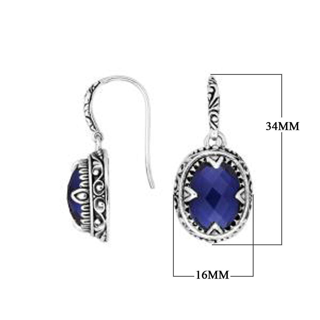 AE-8033-SP Sterling Silver Oval Shape Earring With Sapphire Jewelry Bali Designs Inc 