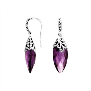 Wholesale Sterling Silver Filigree Marquise Drop Earrings With Amethyst Quartz