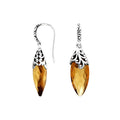 Sterling Silver Long Marquise Citrine Quartz Earrings With Ornate Scroll Caps Handcrafted In Bali