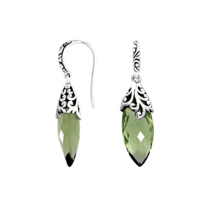 Wholesale Sterling Silver Filigree Marquise Earrings With Green Amethyst Quartz