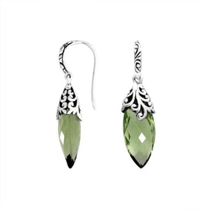 Wholesale Sterling Silver Filigree Marquise Earrings With Green Amethyst Quartz