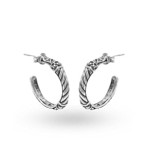 Wholesale Sterling Silver Rope Texture Half-Hoop Earrings With Oxidized Detailing