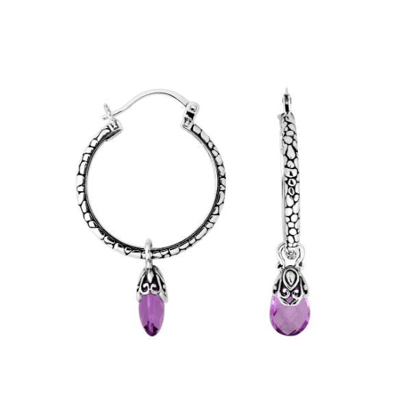 AE-9003-AM Sterling Silver Earring With Amethyst Q. Jewelry Bali Designs Inc 