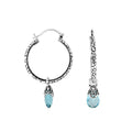 Wholesale Sterling Silver Hoop Earrings With Blue Topaz Quartz Teardrop Dangle And Balinese Detailing