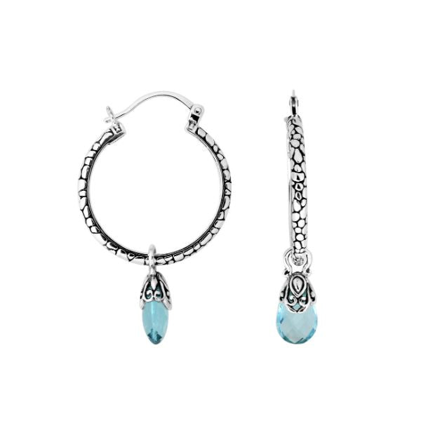AE-9003-BT Sterling Silver Earring With Blue Topaz Q. Jewelry Bali Designs Inc 