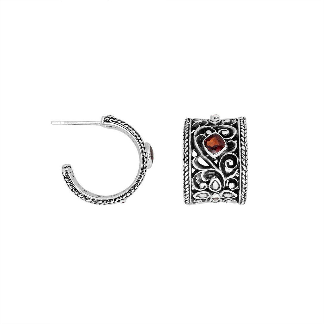 AE-9004-GA Sterling Silver Earring With Garnet Q. Jewelry Bali Designs Inc 