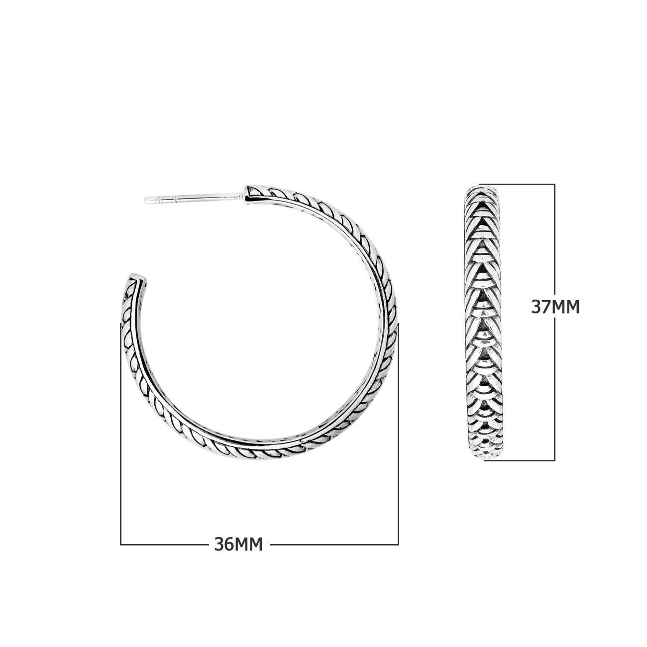 Wholesale Sterling Silver Leaf Engraved Hoop Earrings With Oxidized Balinese Detailing