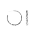Wholesale Sterling Silver Leaf Engraved Hoop Earrings With Oxidized Balinese Detailing