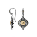 Sterling Silver Two-Tone Drop Earrings With Hammered Gold Center And Ornate Oxidized Detailing