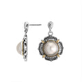 Sterling Silver With 18K Gold Drop Earrings With Center Mabe Pearl And Ornate Oxidized Detailing