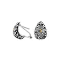Sterling Silver With 18K Gold Teardrop Earrings With Swirl Pattern And Diamond Center