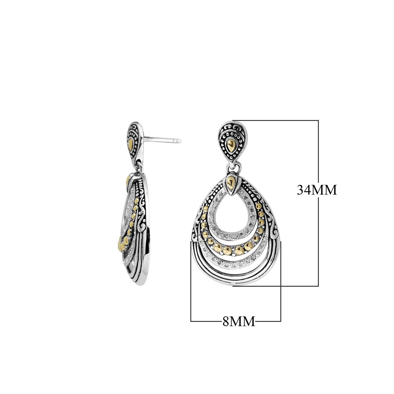 Sterling Silver With 18K Gold Teardrop Earrings With Layered Swirl Design And Diamond Accents