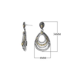 Sterling Silver With 18K Gold Teardrop Earrings With Layered Swirl Design And Diamond Accents