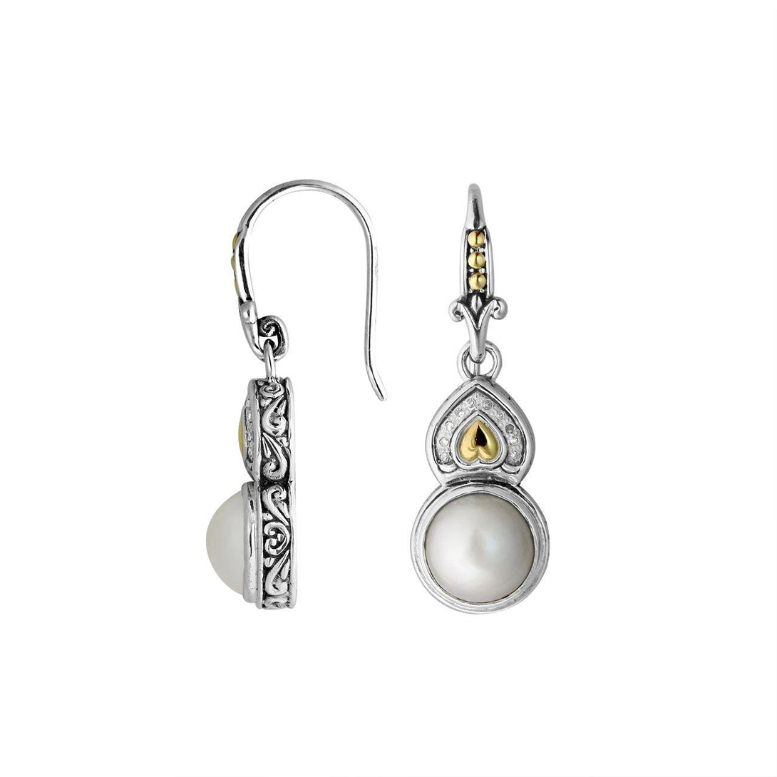 AEG-8045-DY Sterling Silver Earring With Pearl 18K Gold And Diamond Jewelry Bali Designs Inc 
