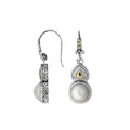 Sterling Silver With 18K Gold Pearl Drop Earrings With Heart Top And Diamond Accents
