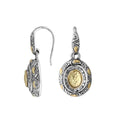 Sterling Silver With 18K Gold Oval Drop Earrings With Hammered Center And Diamond Accents