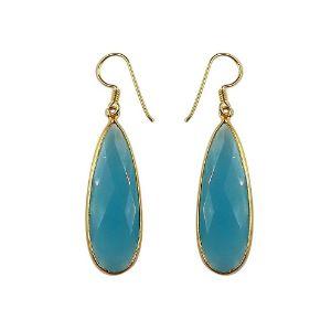 AEGF-2000-CH1 18K Gold Overlay Earring With Blue Chalcedony Q. Jewelry Bali Designs Inc 